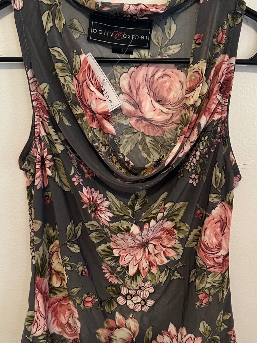 Vintage Polly & Esther Y2K Floral Cowl Neck Halter Top - Size S NWT